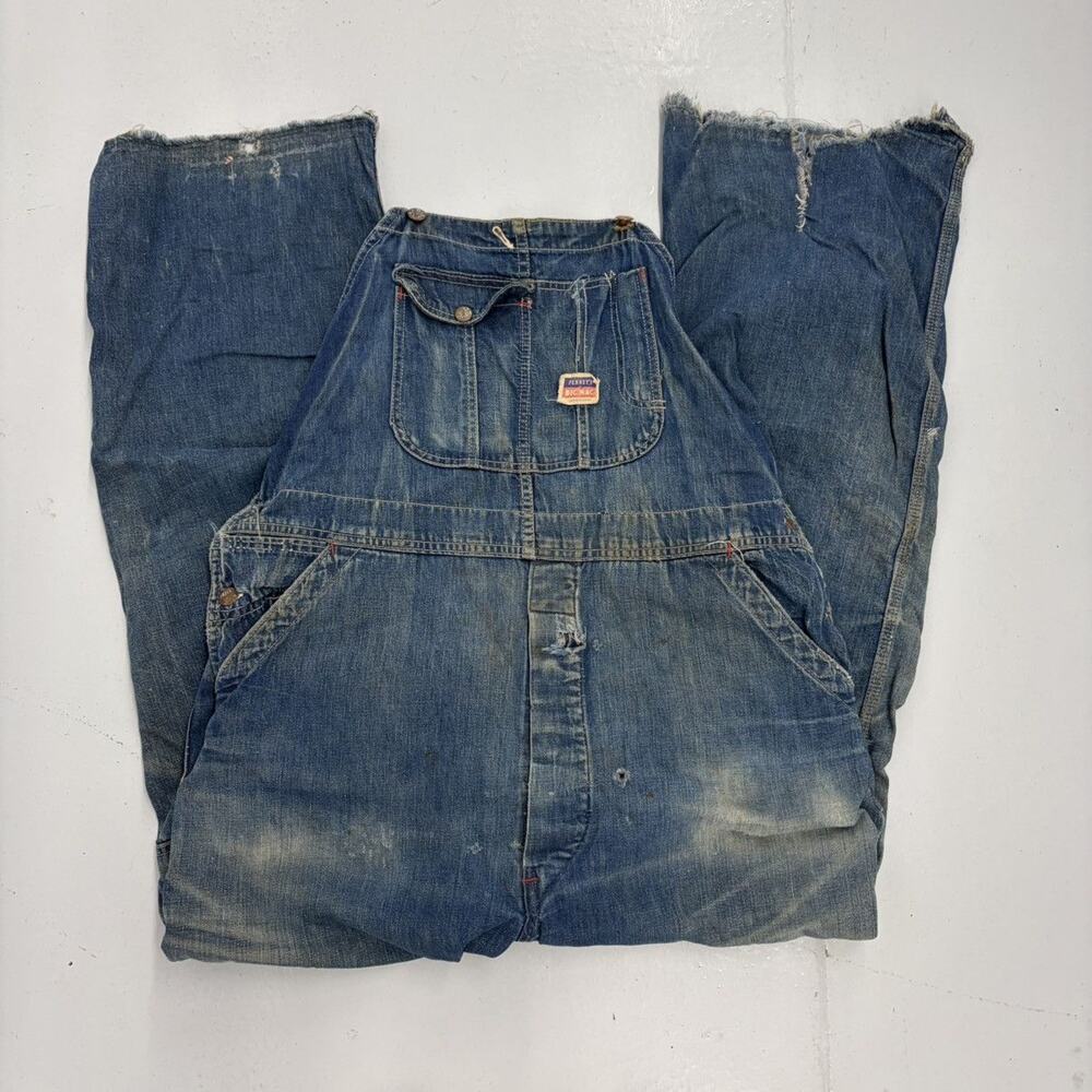 Vintage 50s Big Mac Blue Dark Workwear Denim Overalls 40x31